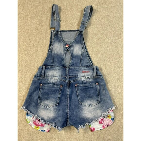 Denimland Paris Collection Jean Shortalls Fray Hem Open Back Med Fun Shorts JR's - Picture 3 of 16